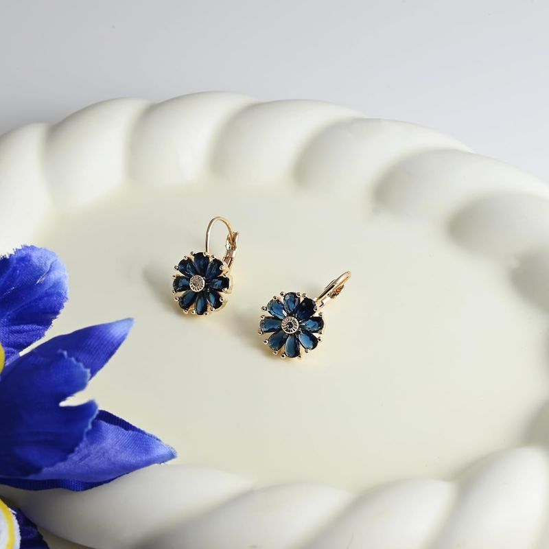 Gold Flower Vintage Style Earrings Birthstone Leverback Earrings Hypoallergenic 28$